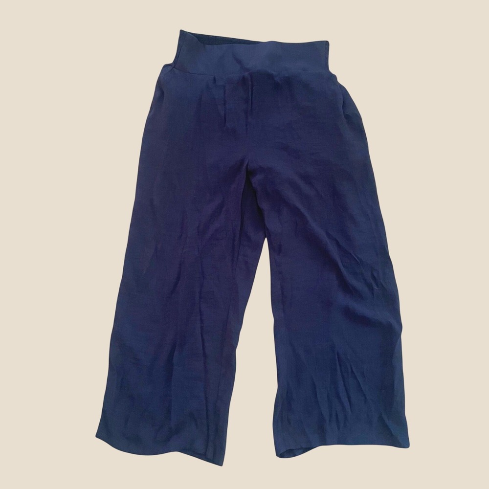 Nanette‎ Lepore Pants Medium Navy Blue Crinkle Pull On Wide Leg Lined